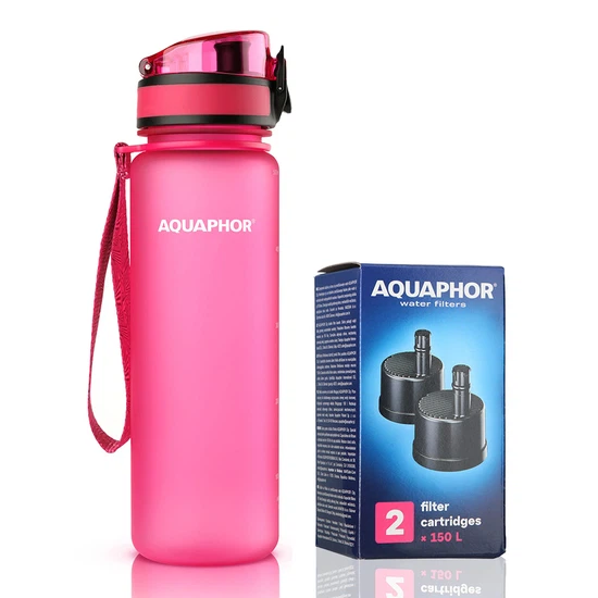 Butelka filtrująca wodę Aquaphor City 500ml (różowa) + opakowanie filtrów - miniatura 1