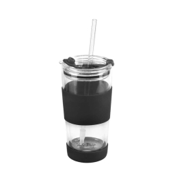 Szklany kubek do kawy ze słomką Vialli Design FUORI 600ml 30374 (czarny) - miniatura 3