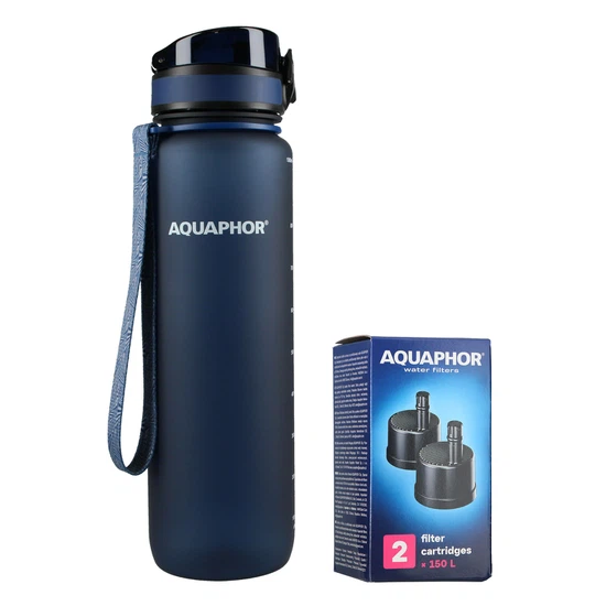 Butelka filtrująca wodę Aquaphor City 1000ml (granatowa) + opakowanie filtrów - miniatura 1