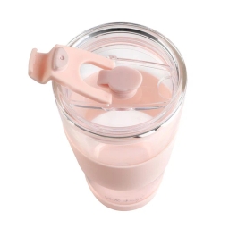 Szklany kubek do kawy ze słomką Vialli Design FUORI 600ml 30411 (różowy) - miniatura 4