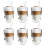Szklanki termiczne do kawy Vialli Design VITA 350ml (zestaw 6szt.) + słomki szklane 26865