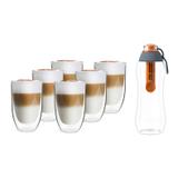 Szklanka termiczna do kawy i herbaty Vialli Design AMO 350ml (zestaw 6szt.) + butelka filtrująca DAFI pomarańcz/stal 0,3L GRATIS