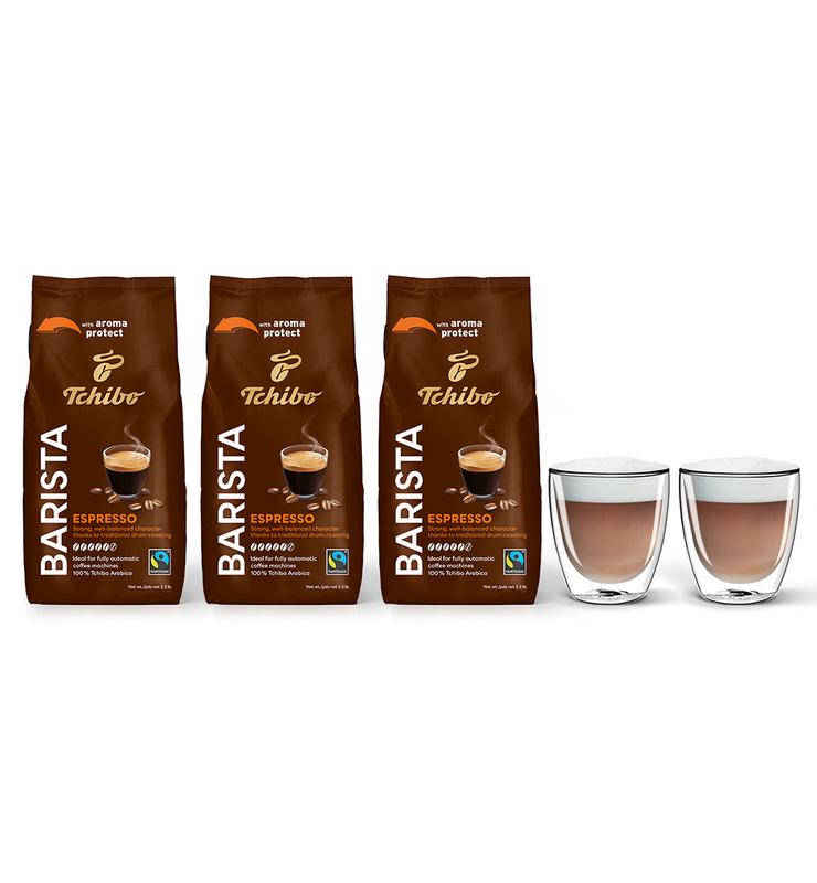 Kawa ziarnista Tchibo Barista Espresso 3kg + szklanki termiczne do cappuccino FilterLogic CFL-660 w zestawie