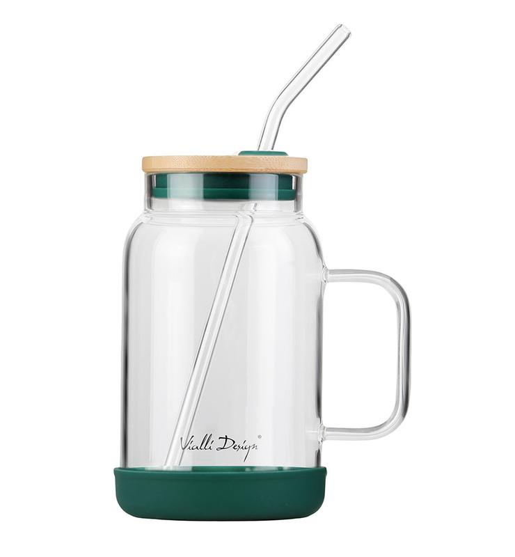 Słoik szklany ze słomką Vialli Design Fuori 600ml 29828 (zielony)