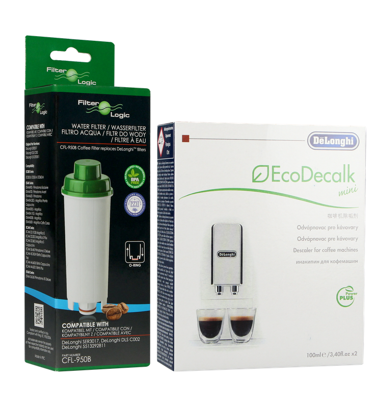 Zestaw do konserwacji ekspresu DeLonghi (filtr CFL-950B + odkamieniacz EcoDecalk Mini 2x100ml)