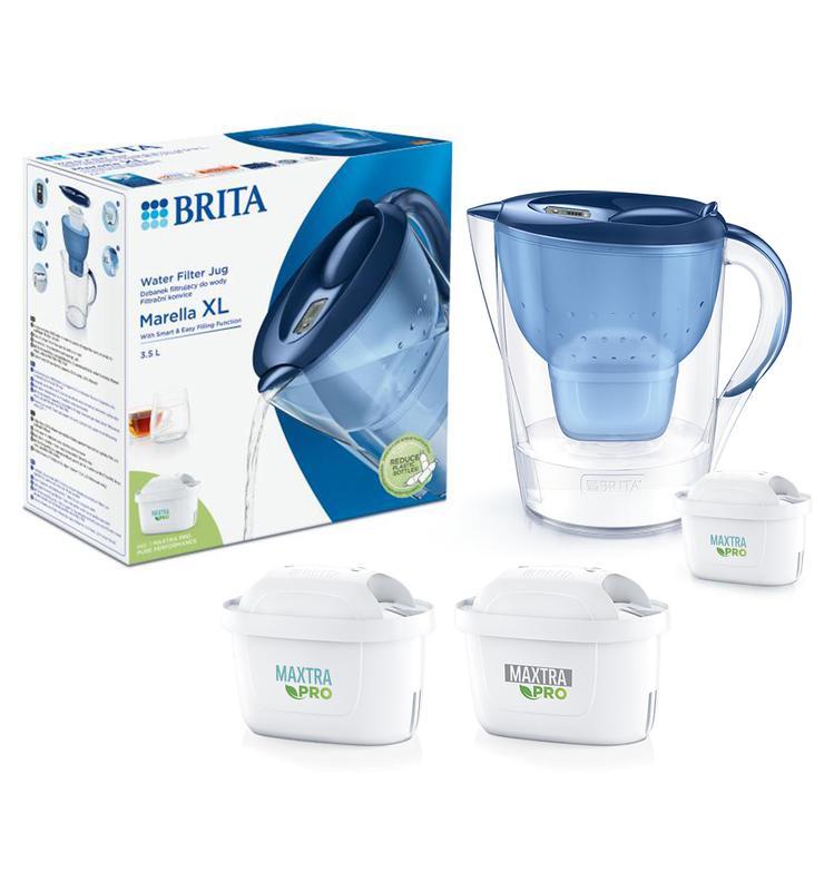 Dzbanek filtrujący Brita Marella XL (niebieski) + 1x filtr Maxtra+  Pure Performance + 1x filtr Maxtra+ Hard Water