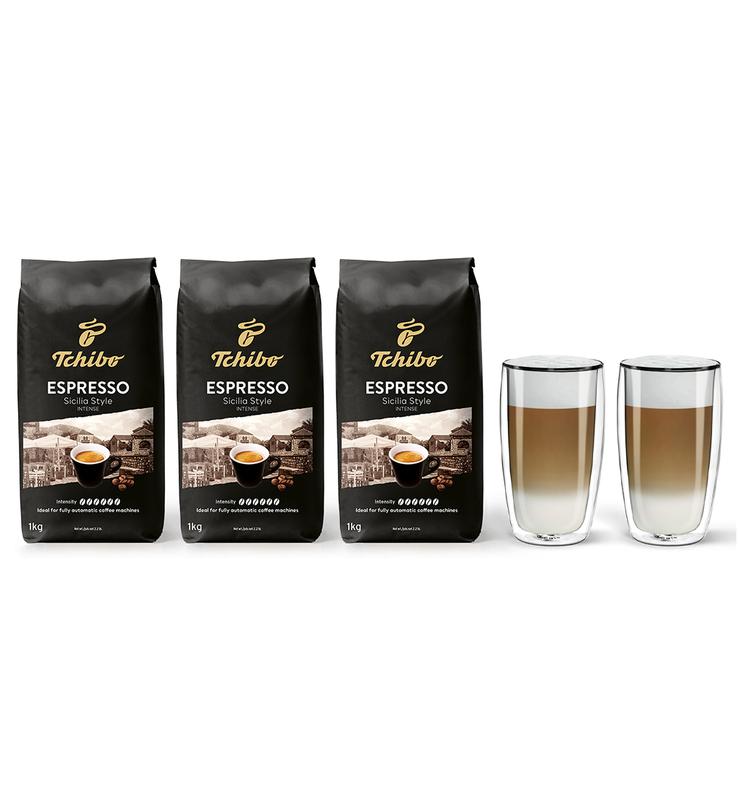 Kawa ziarnista Tchibo Sicilia 3kg + szklanki termiczne do latte FilterLogic CFL-670 w zestawie