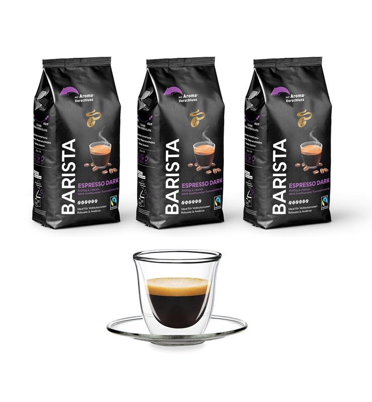 Kawa ziarnista Tchibo Barista Espresso Dark 3kg + szklanka termiczna do espresso ze spodkiem FilterLogic CFL-657 w zestawie