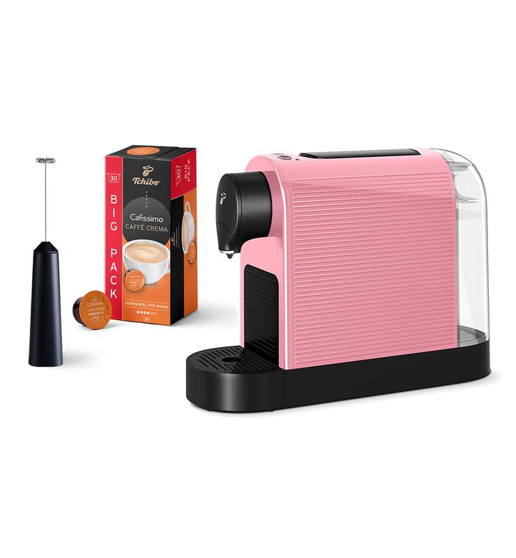Ekspres ciśnieniowy na kapsułki Tchibo Cafissimo PURE+ (cherry blossom)+ 30 kapsułek + spieniacz ręczny (zestaw degustacyjny)
