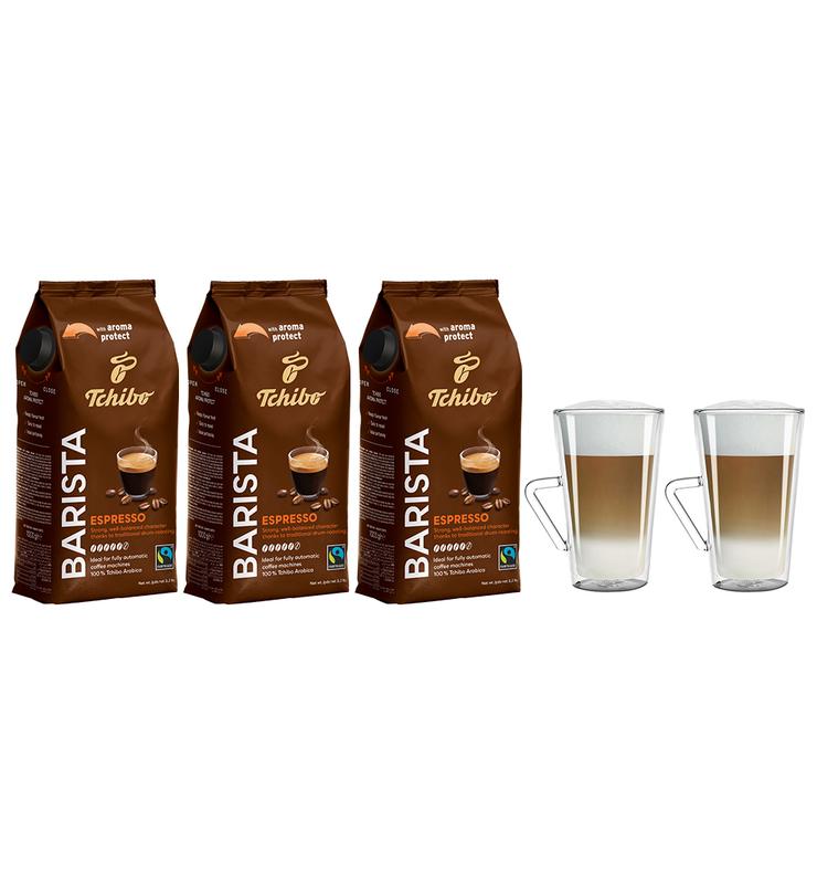 Kawa ziarnista Tchibo Barista Espresso 3kg + szklanki termiczne do latte z uchem FilterLogic CFL-675B w zestawie