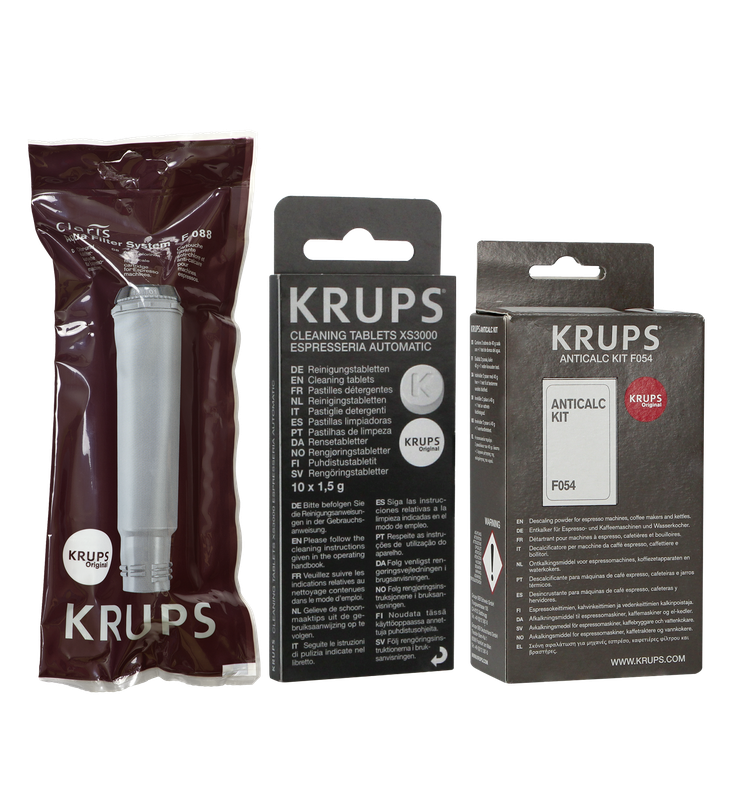 Zestaw do konserwacji ekspresu Krups (filtr F088 + odkamieniacz F054 + tabletki czyszczące XS3000)