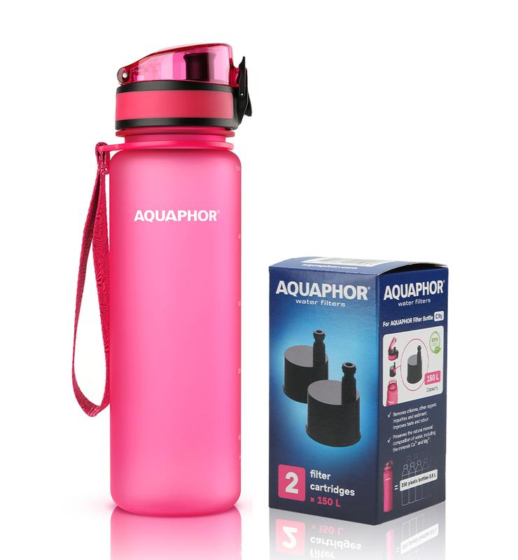 Butelka filtrująca wodę Aquaphor City 500ml (różowa) + opakowanie filtrów