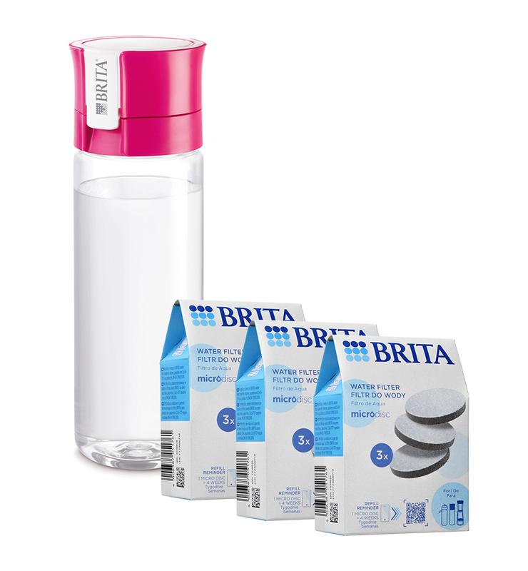 Butelka filtrująca Brita Fill&Go (różowa) + 9szt. filtrów Microdisk