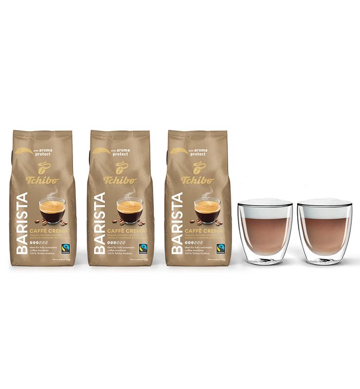 Kawa ziarnista Tchibo Barista Caffe Crema 3kg + szklanki termiczne do cappuccino FilterLogic CFL-660 w zestawie