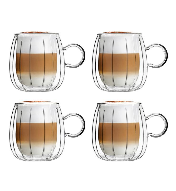 Szklanki termiczne do kawy i herbaty z uchem okrągłe Vialli Design TULIP 350ml (4szt.) 28814