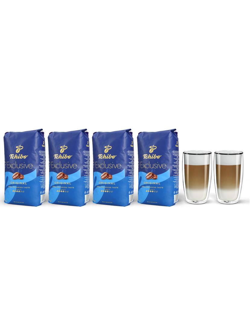 Kawa ziarnista Tchibo Exclusive 4kg + szklanki termiczne do latte FilterLogic CFL-670 w zestawie