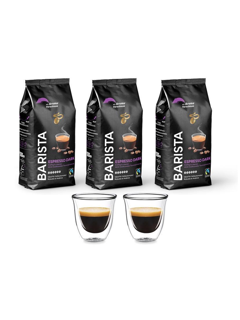 Kawa ziarnista Tchibo Barista Espresso Dark 3kg + szklanki termiczne do espresso FilterLogic CFL-655 w zestawie