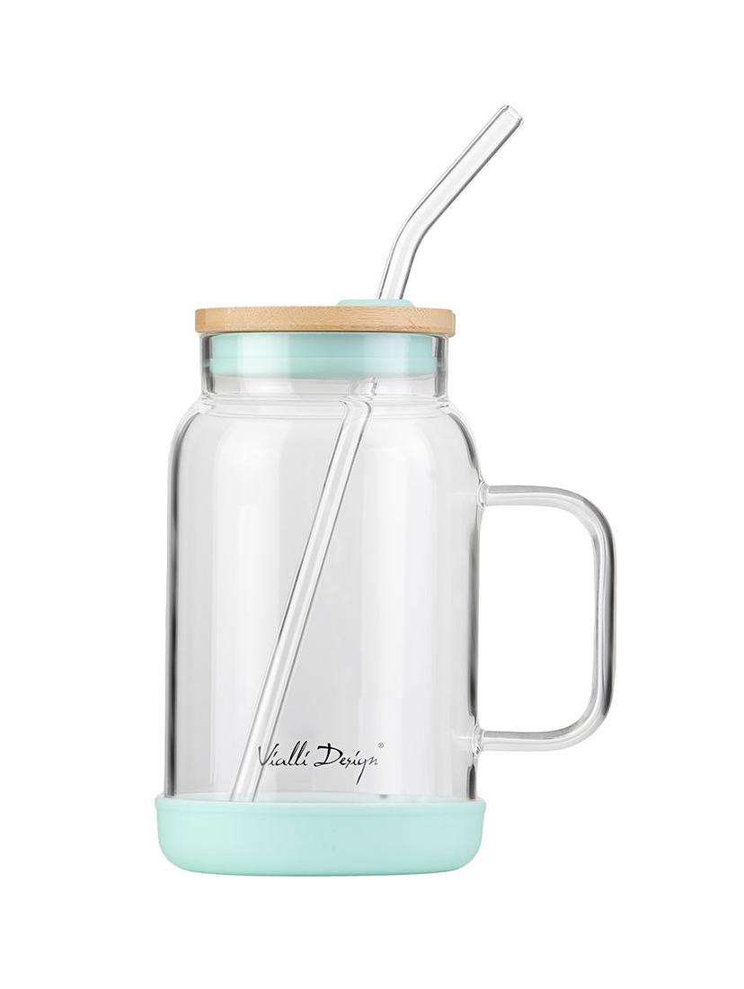 Słoik szklany ze słomką Vialli Design Fuori 600ml 29859 (miętowy)