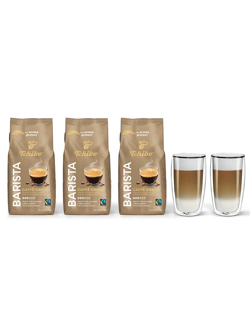 Kawa ziarnista Tchibo Barista Caffe Crema 3kg + szklanki termiczne do latte FilterLogic CFL-670 w zestawie