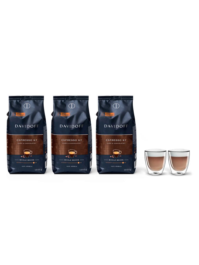 Kawa ziarnista premium Davidoff Espresso 57 3kg + szklanki do cappuccino FilterLogic CFL-660