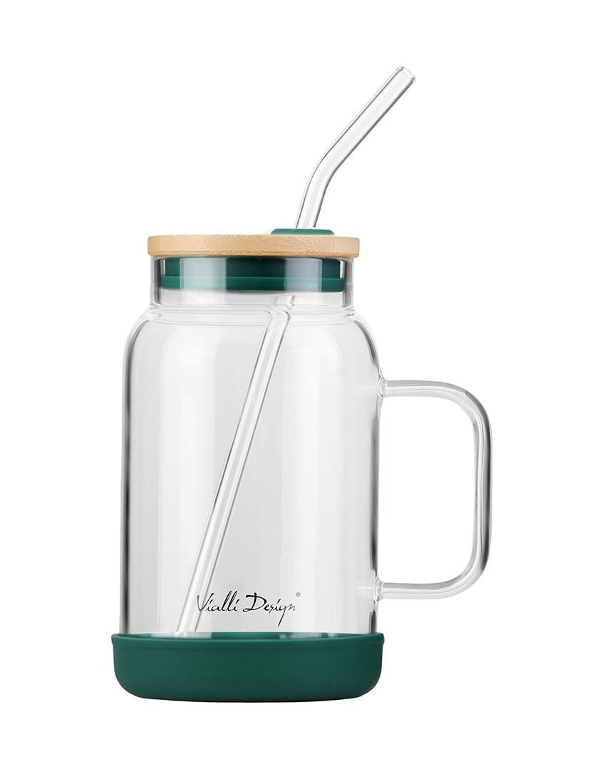 Słoik szklany ze słomką Vialli Design Fuori 600ml 29828 (zielony)