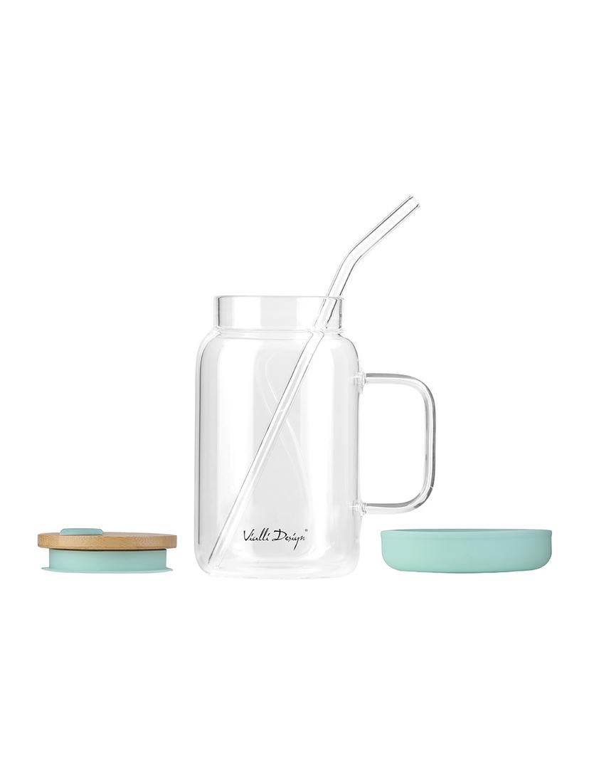 Słoik szklany ze słomką Vialli Design Fuori 600ml 29859 (miętowy)