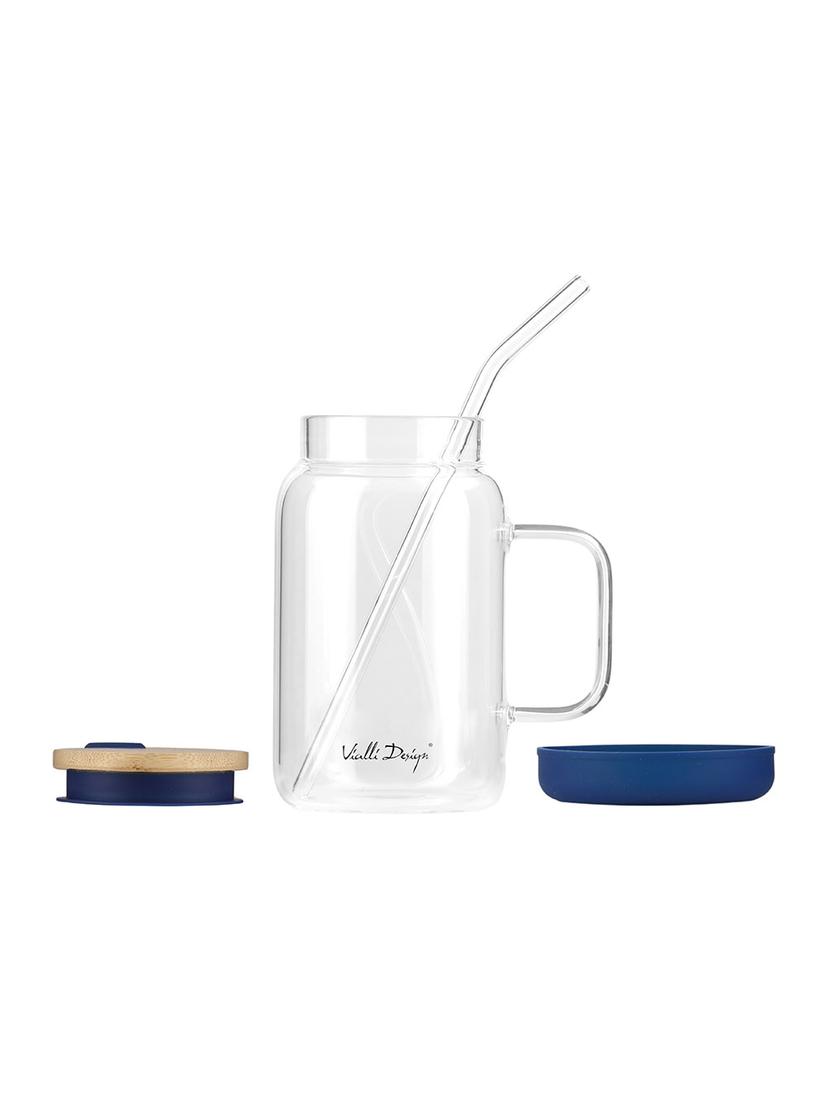 Słoik szklany ze słomką Vialli Design Fuori 600ml 29811 (granatowy)