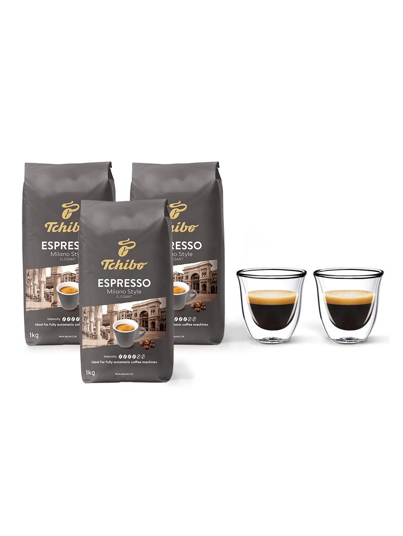 Kawa ziarnista Tchibo Milano 3kg + szklanki termiczne do espresso FilterLogic CFL-655 w zestawie