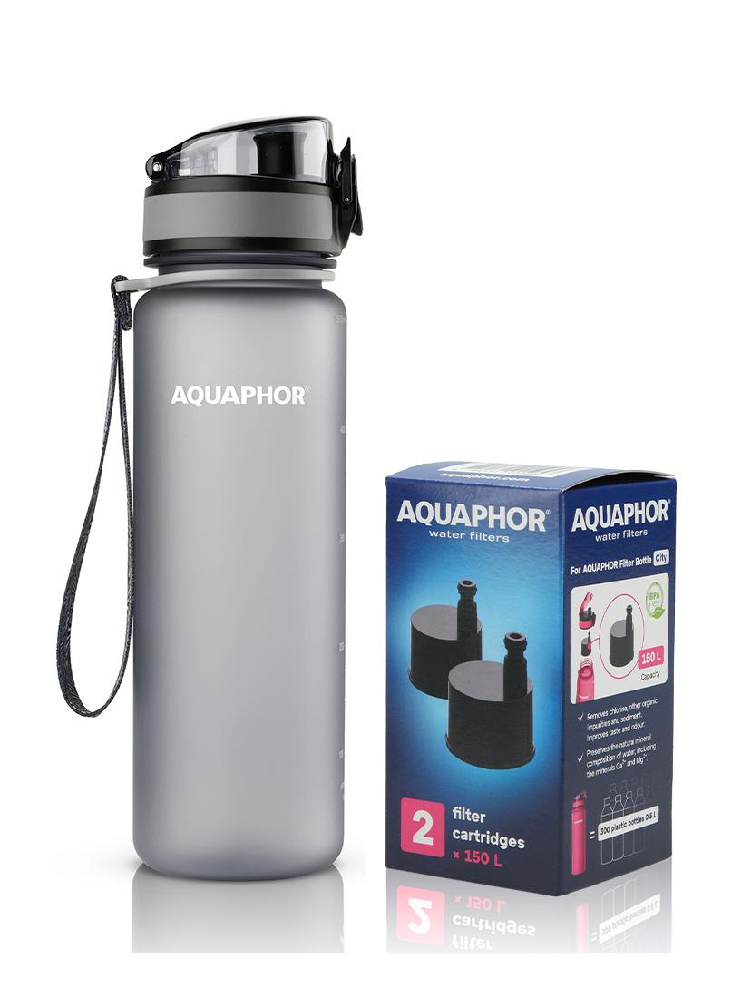 Butelka filtrująca wodę Aquaphor City 500ml (szara) + opakowanie filtrów