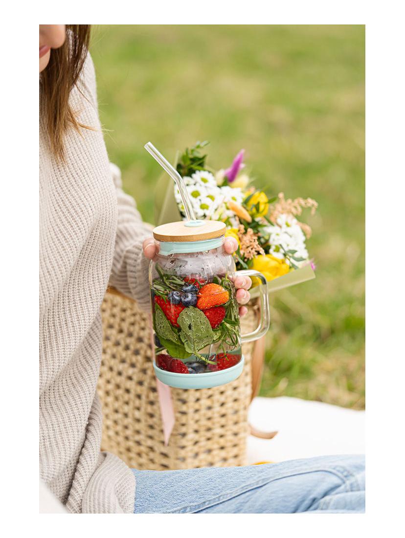 Słoik szklany ze słomką Vialli Design Fuori 600ml 29859 (miętowy)
