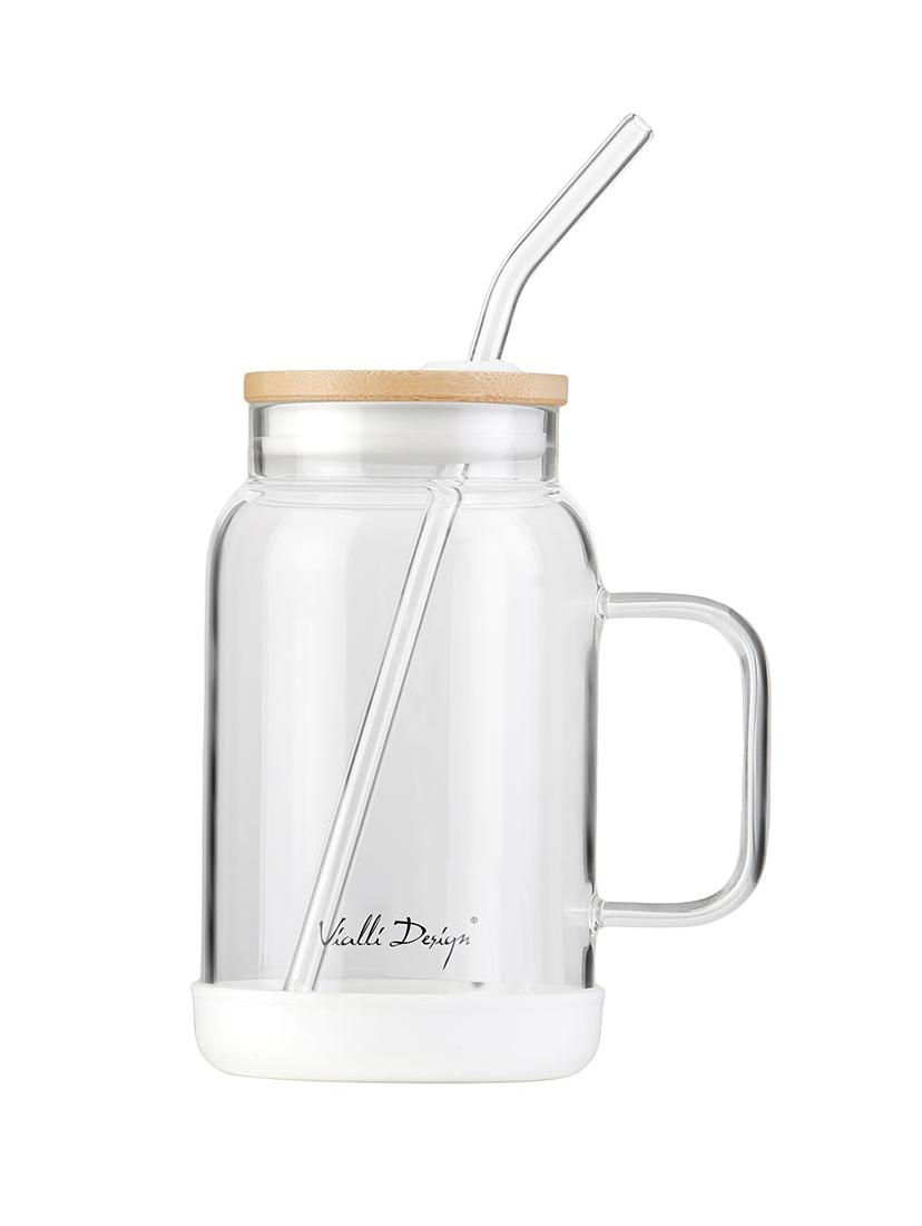 Słoik szklany ze słomką Vialli Design Fuori 600ml 29835 (biały)