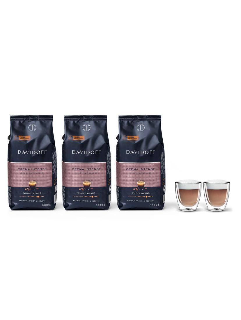 Kawa ziarnista premium Davidoff Cafe Creme Intense 3kg + szklanki do cappuccino FilterLogic CFL-660