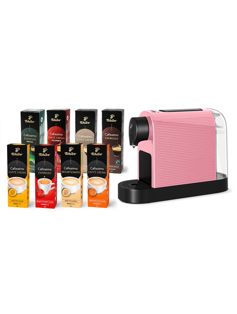 Ekspres ciśnieniowy na kapsułki Tchibo Cafissimo PURE+ (cherry blossom) + 80 kapsułek (zestaw degustacyjny)