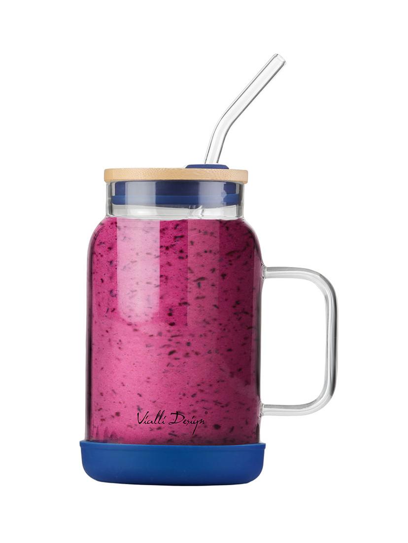 Słoik szklany ze słomką Vialli Design Fuori 600ml 29811 (granatowy)