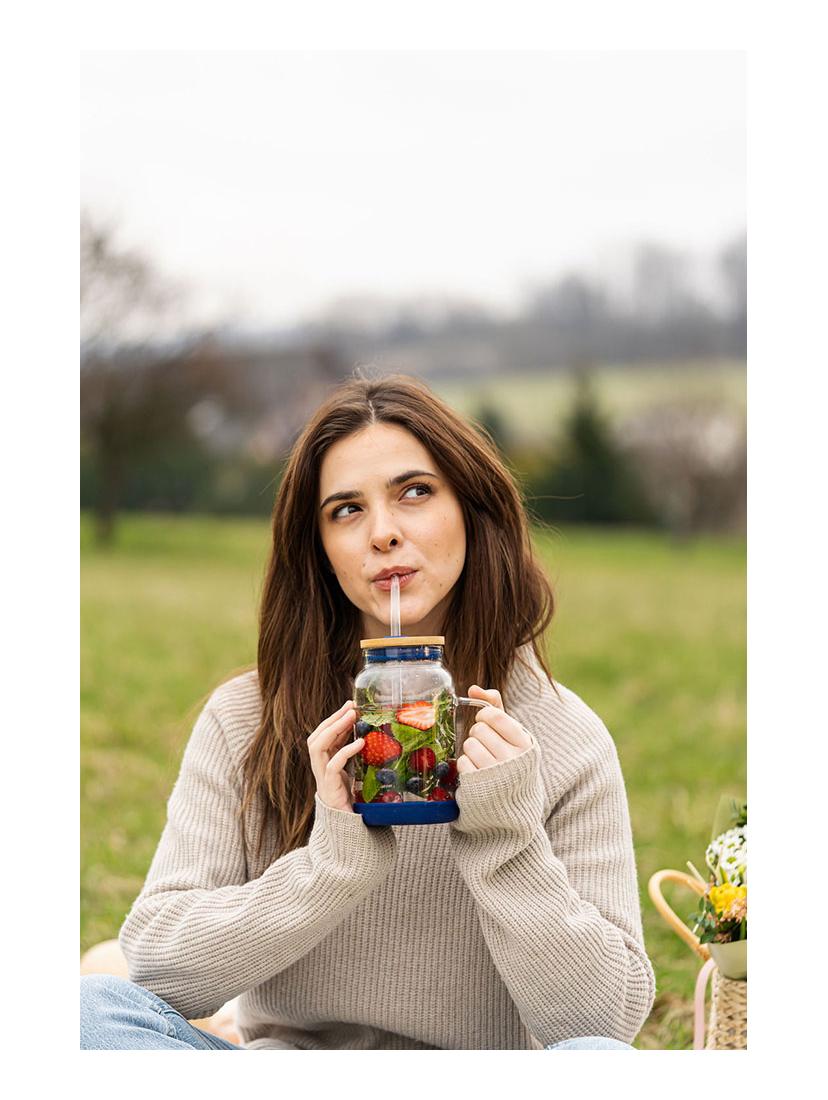 Słoik szklany ze słomką Vialli Design Fuori 600ml 29811 (granatowy)