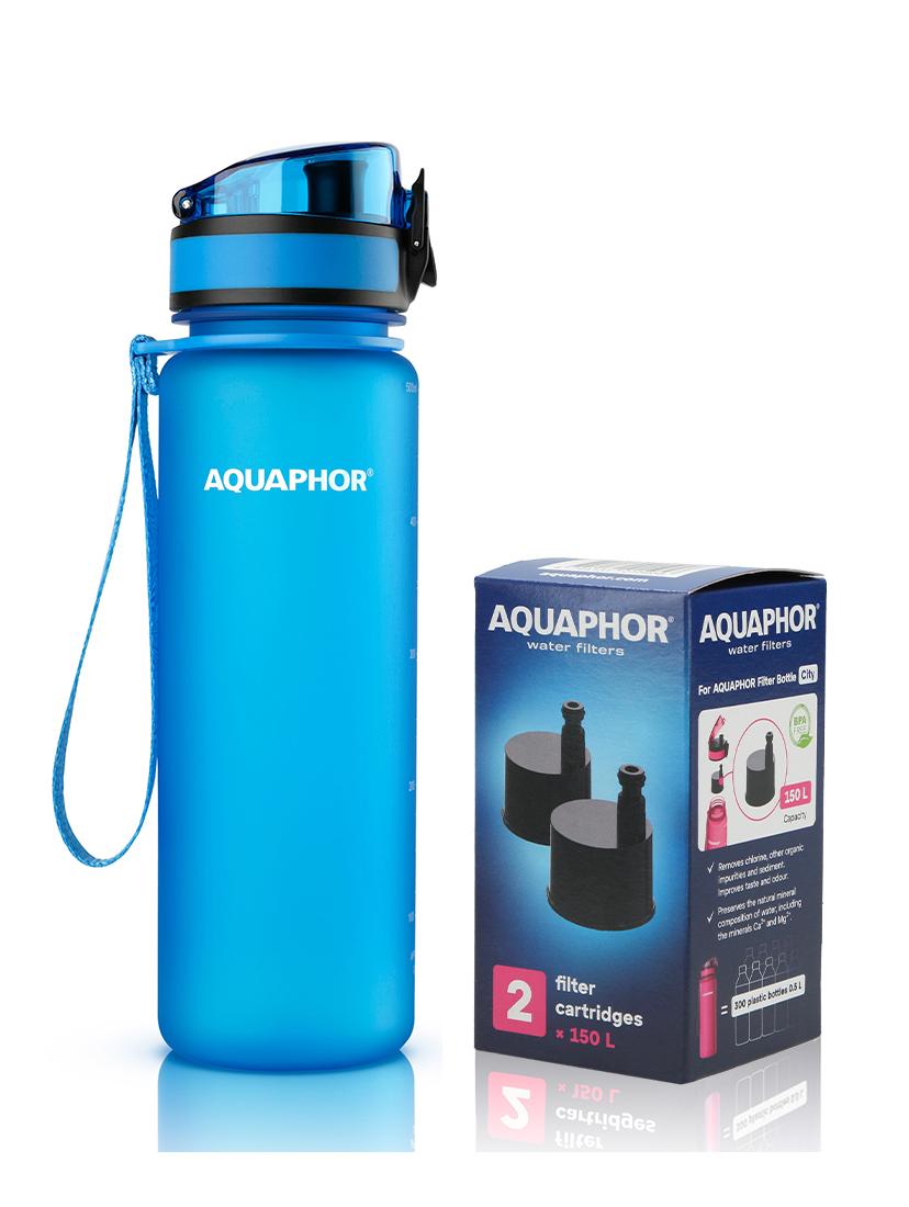 Butelka filtrująca wodę Aquaphor City 500ml (niebieska) + opakowanie filtrów