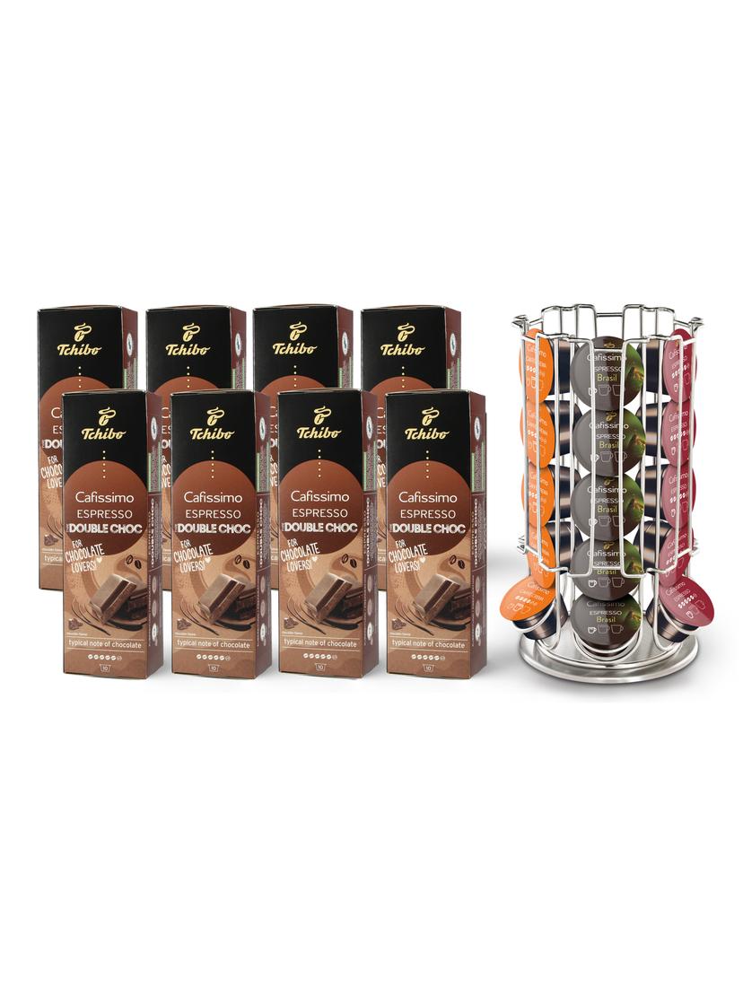 Kawa kapsułki Tchibo Cafissimo Espresso Double Chocolate 80szt. + stojak w zestawie