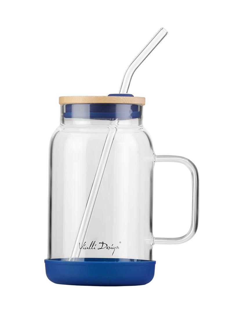 Słoik szklany ze słomką Vialli Design Fuori 600ml 29811 (granatowy)