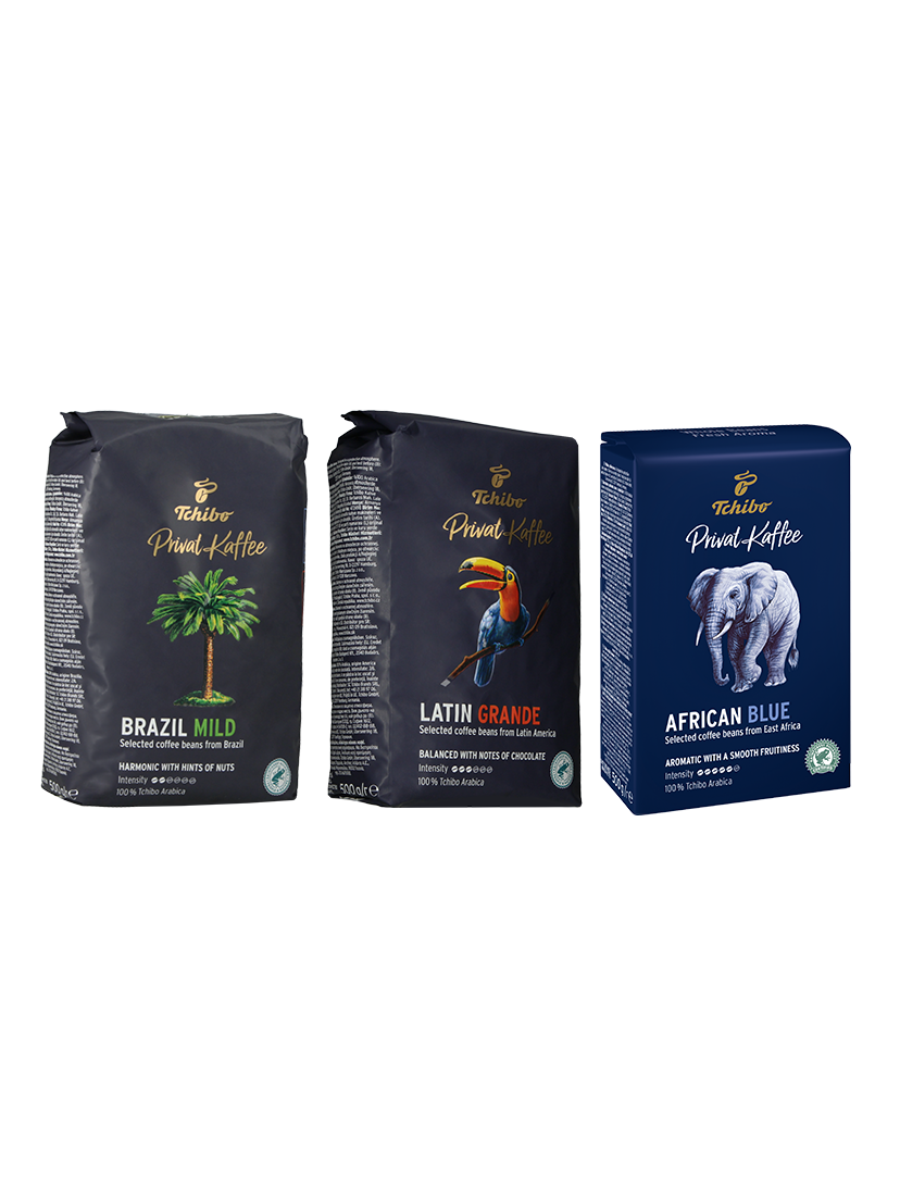 Kawa ziarnista Tchibo Privat Kaffee Brazil + Guatemala + African Blue 3x500g