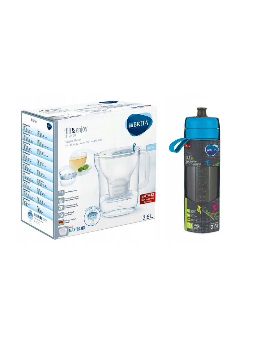 Dzbanek filtrujący Style XL (niebieski) +1 filtr MP +butelka Brita Active 0,6L (niebieska)