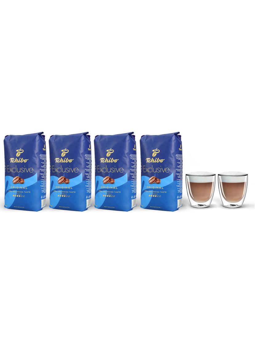 Kawa ziarnista Tchibo Exclusive 4kg + szklanki termiczne do cappuccino FilterLogic CFL-660 w zestawie
