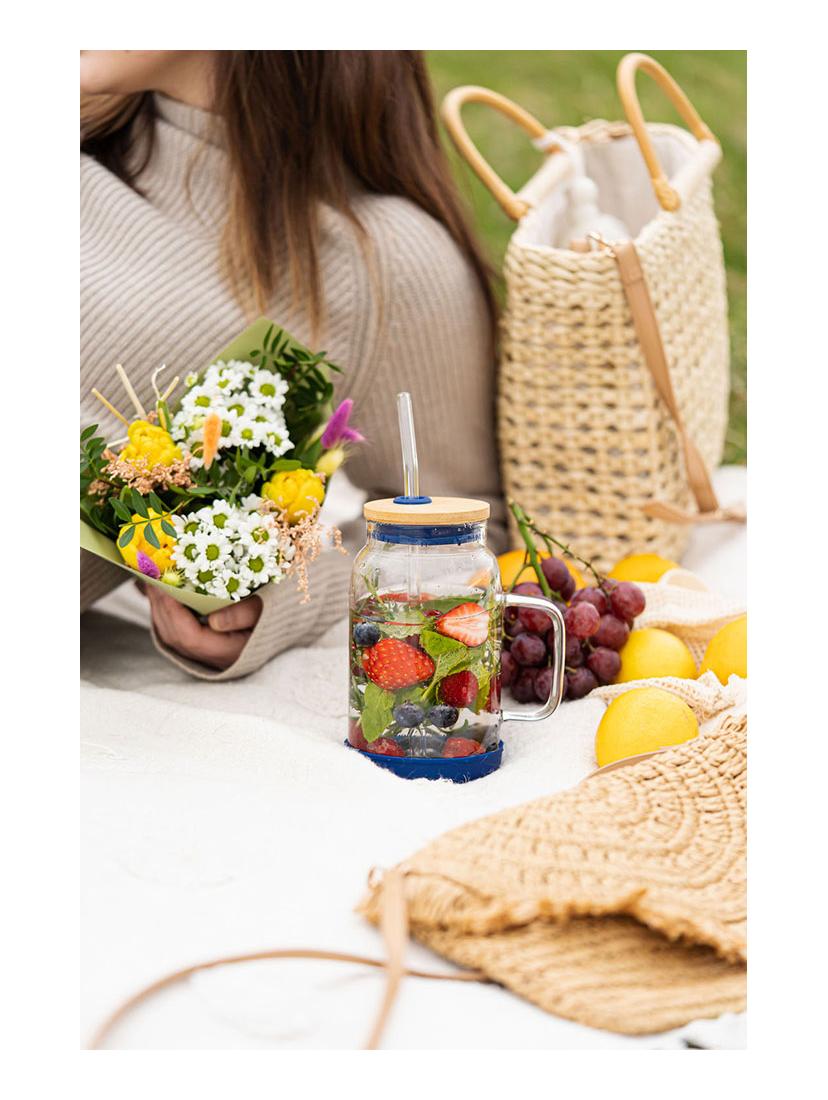 Słoik szklany ze słomką Vialli Design Fuori 600ml 29811 (granatowy)