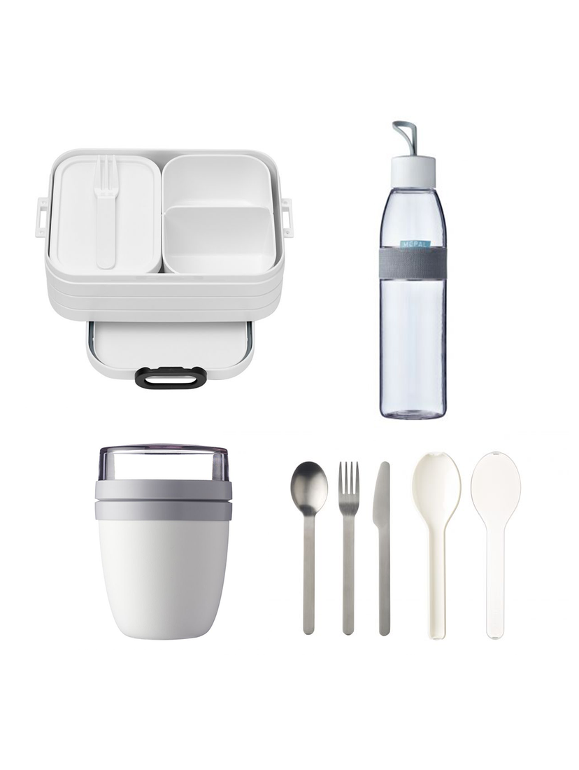 Zestaw śniadaniowy Mepal Take a Break Ellipse (lunchbox Midi + lunchpot + butelka 500ml + sztućce) Nordic White (biały)