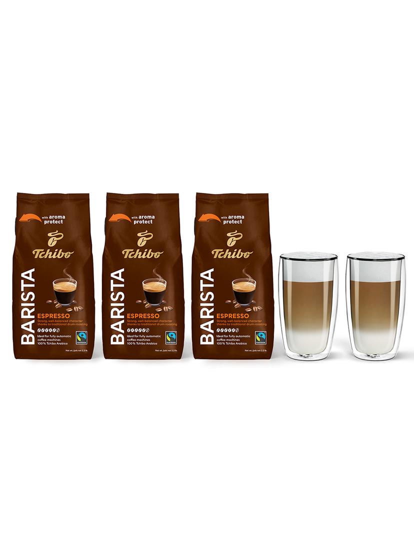 Kawa ziarnista Tchibo Barista Espresso 3kg + szklanki termiczne do latte FilterLogic CFL-670 w zestawie