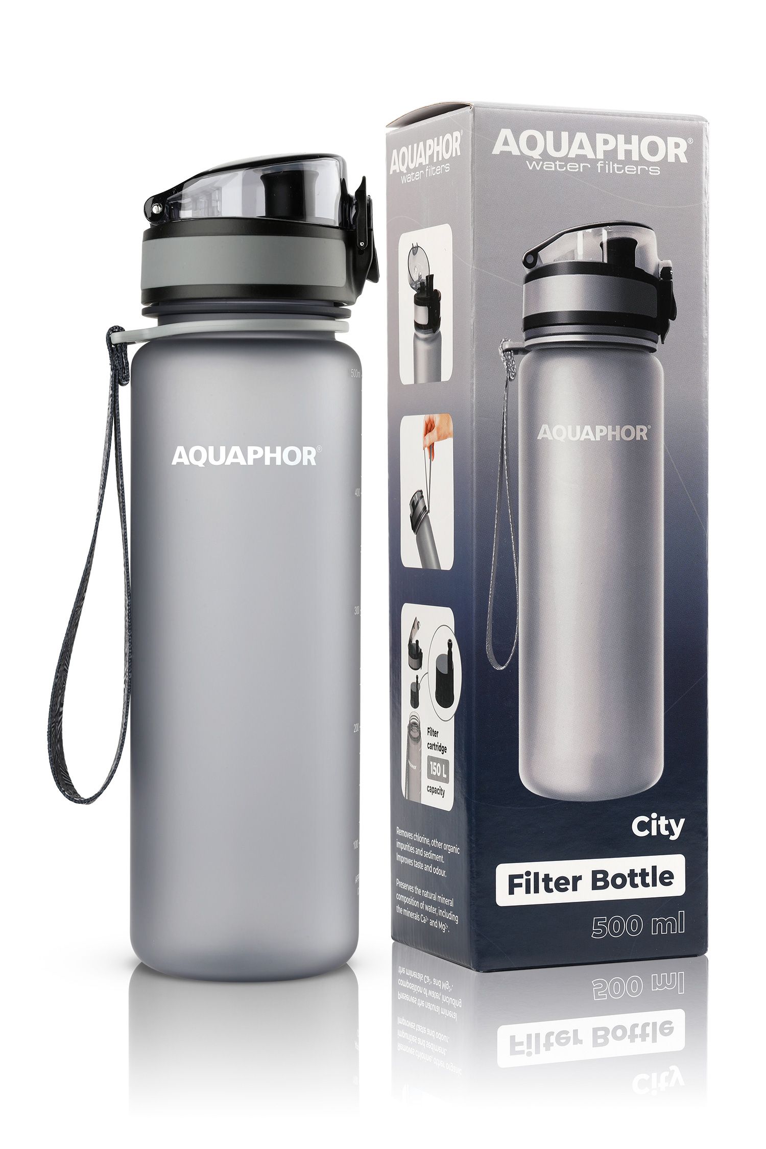 Butelka filtrująca wodę Aquaphor City 500ml (szara)