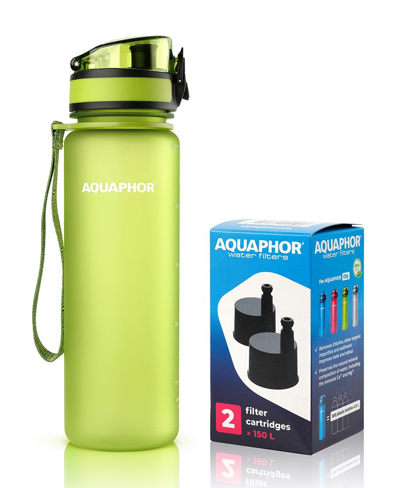 Butelka filtrująca wodę Aquaphor City 500ml (zielona) + opakowanie filtrów