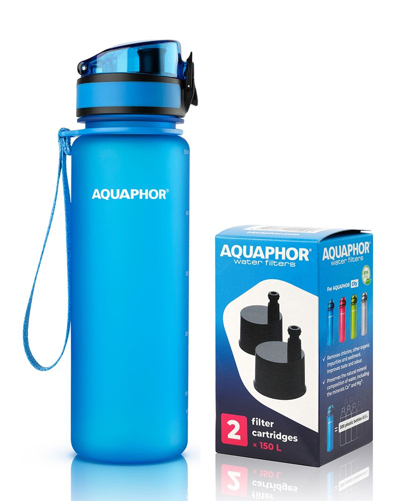 Butelka filtrująca wodę Aquaphor City 500ml (niebieska) + opakowanie filtrów